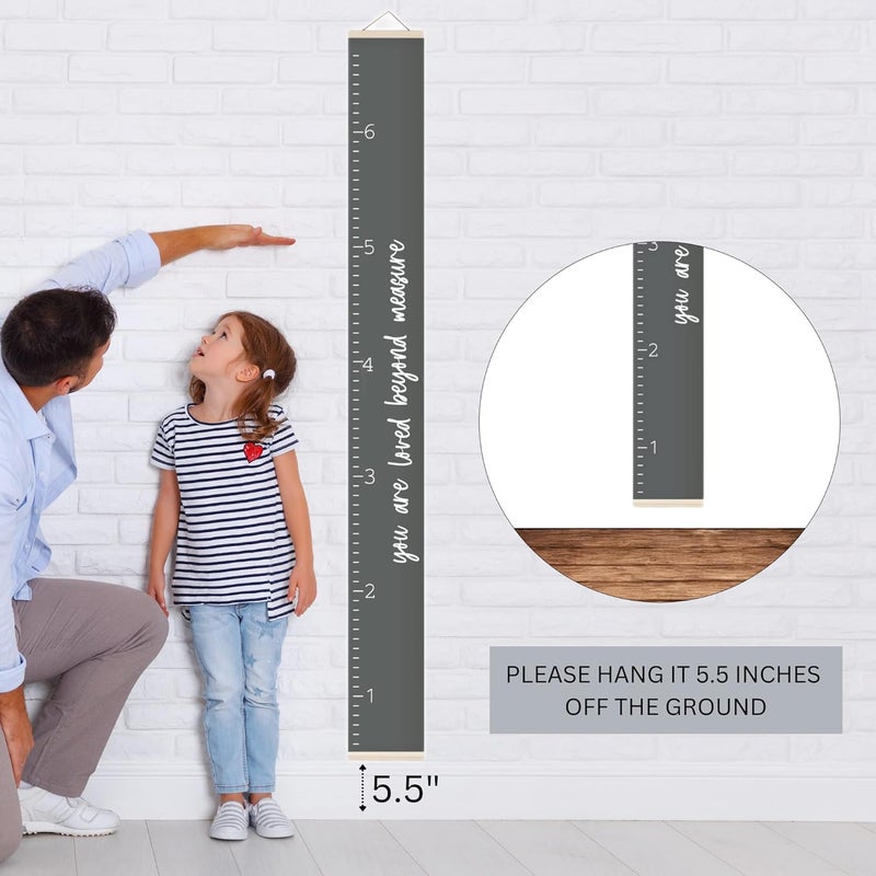 Morxy Canvas Growth Chart for Kids - Unisex Kids Room Wall Decor - Measuring Height Chart- Wall Tape with Height Chart for Kids (Canvas, Loved Beyond Measure Dark Gray) - Image 4